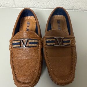 Tan Leather Loafers with Striped Accent